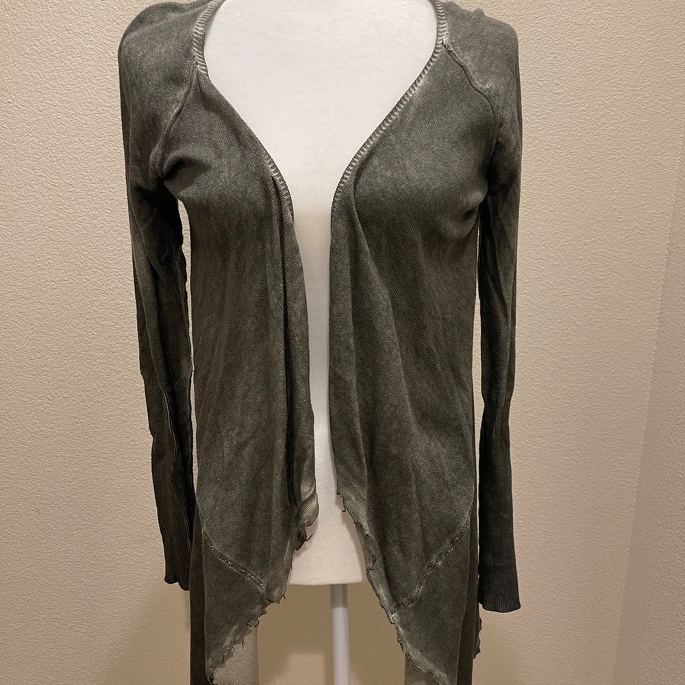 Free People Olive Green Open Front Lightweight Cardigan